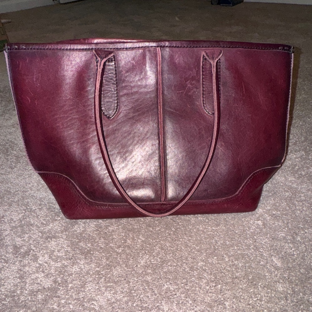 Wine Frye Leather Tote Bag